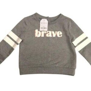 ✨ NWT Girls Crazy 8 "Brave" Sweatshirt Gray Metallic Pink Stripes Size 2T